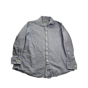 Michael Kors Mens Blue White Gingham Check Dress Shirt Regular Fit 17 32/33 XL